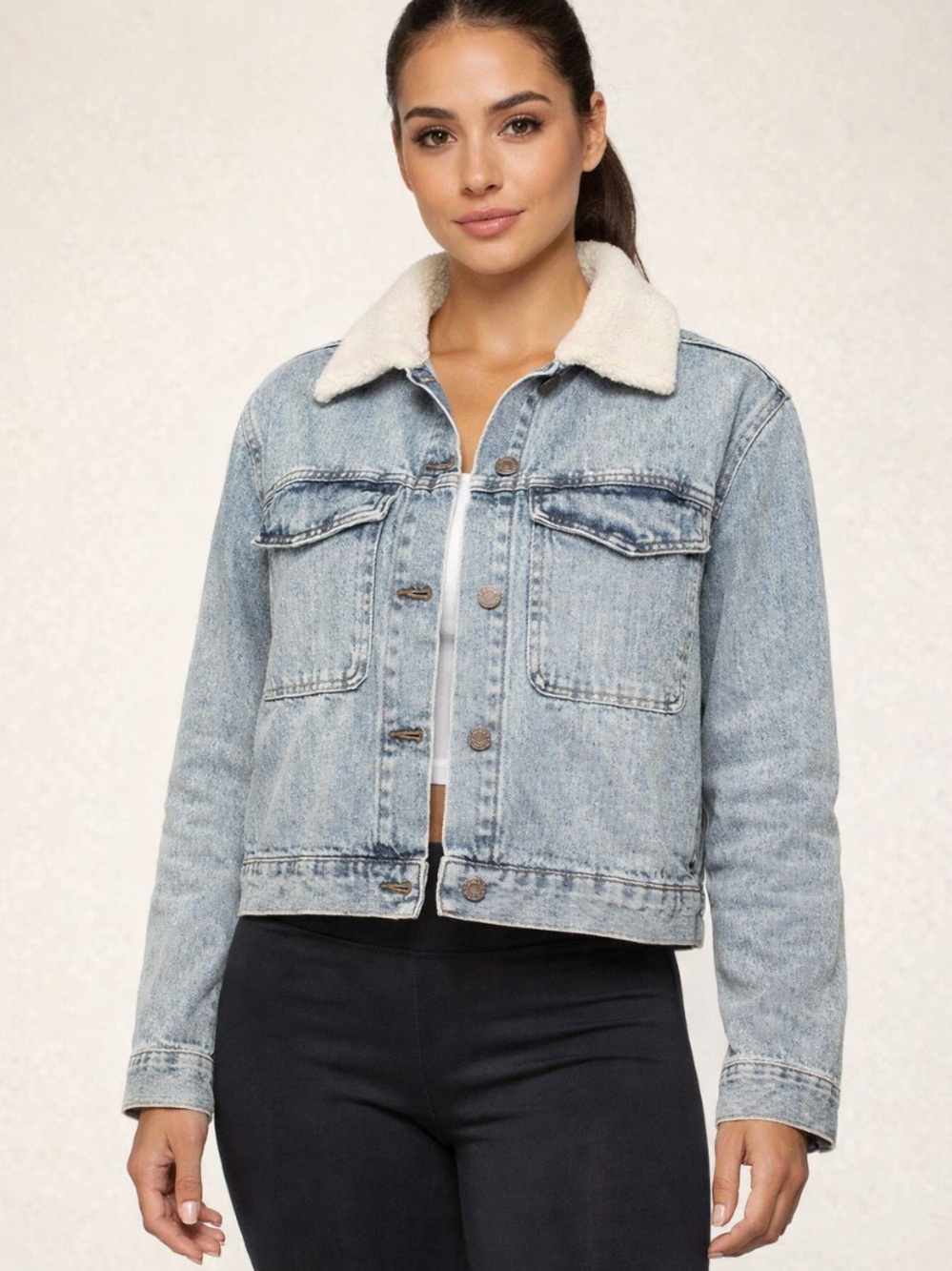 Kensie Retro Lux Jean jacket with Sherpa collar